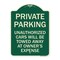 Signmission Private Parking Unauthorized Cars Towed Away Owners Expense Alum Sign, 18" L, 24" H, G-1824-23261 A-DES-G-1824-23261 - alternate 1